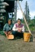 Olive and Mark Cleveland, Ambler Village residents displaying handcrafted birchbark baskets.  Ambler Alaska, 1964