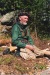 Oliver kneeling, Norway, raft building, Oliver in Norway