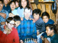 1968 Gary's birthday. ? Charlie Tickett, Bobby Jones, Mina Griest, Alice Lee, Mabel Johson, Perhaps Griest?  behind, Tony Jones in red sweater, ? Gerald (Gary) ? Griest, Carroll Grey
