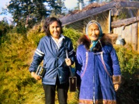 1969 Sarah Tickett and Dora Johnson in summer in front of our house.